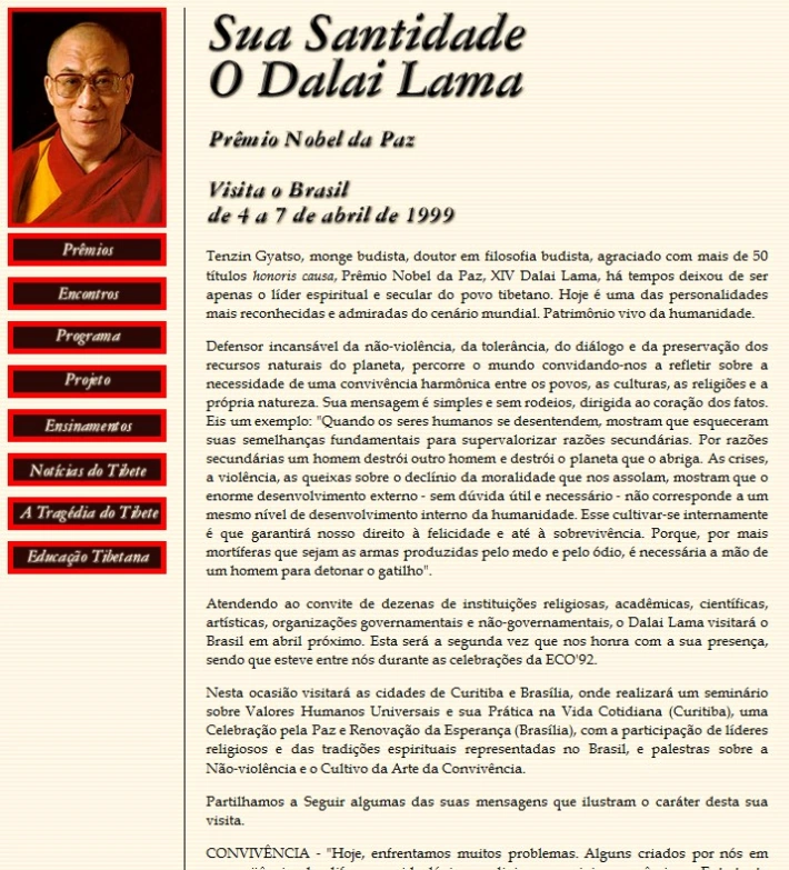 Site para a visita de SS o Dalai Lama a Curitiba em 1999.