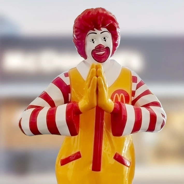 Ronald McDonald diz Namastê.