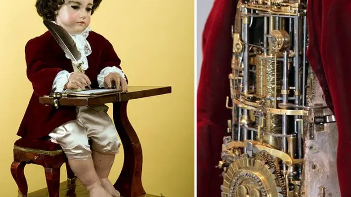 This Programmable 6,000-Part Drawing Boy Automata is Arguably the First Computer and It Was Built 240 Years Ago. // Designed in the late 1770s this incredible little robot called simply The Writer, was designed and built by Swiss-born watchmaker Pierre Jaquet-Droz with help from his son Henri-Louis, and Jean-Frédéric Leschot. Jaquet-Droz was one of the greatest automata designers to ever live and The Writer is considered his pièce de résistance. On the outside the device is deceptively simple. A small, barefoot boy perched at a wooden desk holding a quill, easily mistaken for a toy doll. But crammed inside is an engineering marvel: 6,000 custom made components work in concert to create a fully self-contained programmable writing machine that some consider to be the oldest example of a computer.
