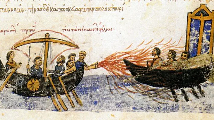 Greek fire was an incendiary weapon used by the Eastern Roman (Byzantine) Empire that was first developed c. 672. The Byzantines typically used it in naval battles to great effect, as it could continue burning while floating on water. It provided a technological advantage and was responsible for many key Byzantine military victories, most notably the salvation of Constantinople from two Arab sieges, thus securing the Empire's survival.